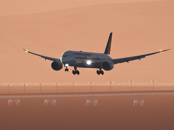 Dusk landing at SFO with 787-10