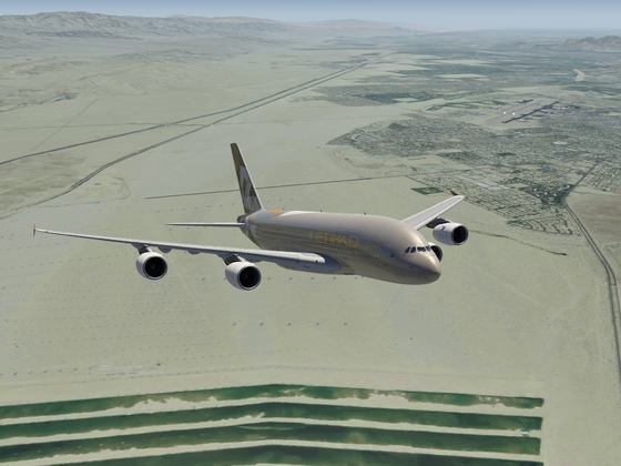 Etihad A380 departure out of Palm Springs KPSP