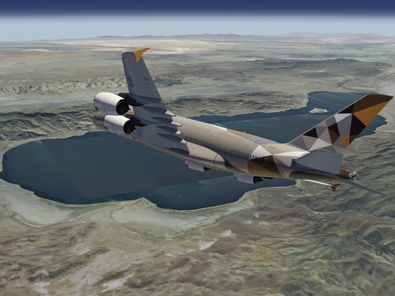 Etihad A380 flight from Palm Springs to Travis AFB