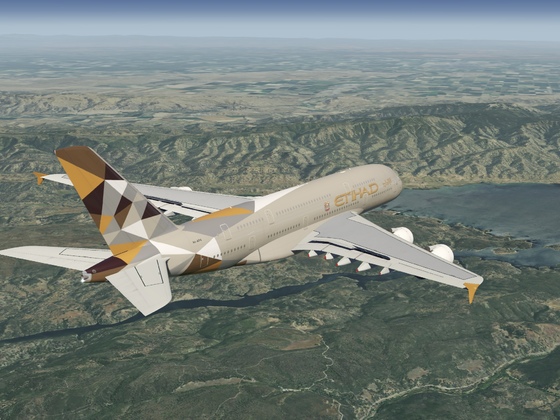 Etihad A380 flight from Palm Springs to Travis AFB
