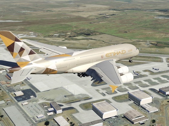 Etihad A380 flight from Palm Springs to Travis AFB