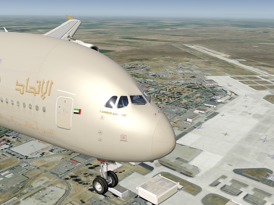 Etihad A380 flight from Palm Springs to Travis AFB